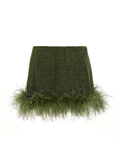 Oseree Lumière Feather-trim Miniskirt In Verde