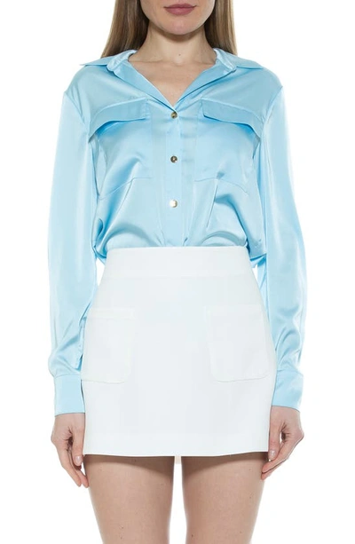 Alexia Admor Long Sleeve Button-up Shirt In Halogen Blue