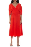 Alexia Admor August Draped Sleeve Fit & Flare Midi Dress In Coral