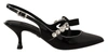 DOLCE & GABBANA DOLCE & GABBANA BLACK PATENT LEATHER CRYSTAL SLINGBACKS WOMEN'S SHOES