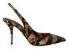 DOLCE & GABBANA DOLCE & GABBANA BROWN SLINGBACKS LEATHER TIGER WOMEN'S SHOES