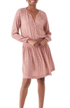 Faherty Montara Leaf Batik Print Long Sleeve Dress In Mauve Leaf Batik