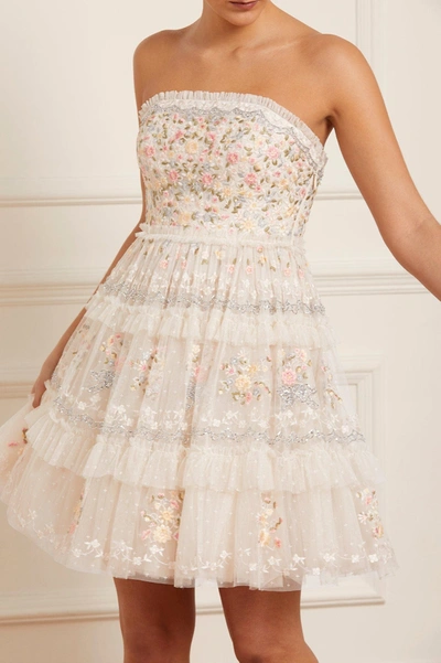 Needle & Thread Primrose Bouquet Embroidered Tulle Mini Dress In Rosa