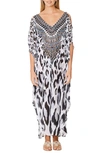 Ranee's Leopard Long Kaftan In Black And White