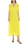 La Ligne Constance Shirred Silk-chiffon Midi Dress In Lemon