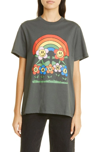 Ganni Short Sleeve Relaxed Rainbow T-shirt In Grey