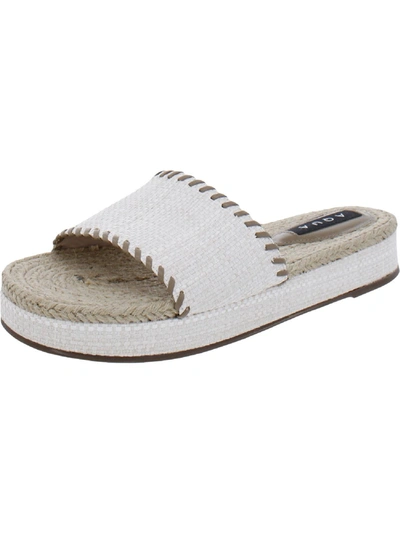 Aqua Womens Leather Slip On Slide Sandals In White