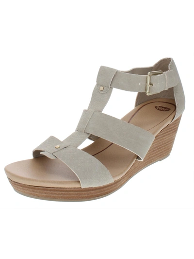 Dr. Scholl's Barton Womens Faux Leather Snake Print Wedge Sandals In Grey