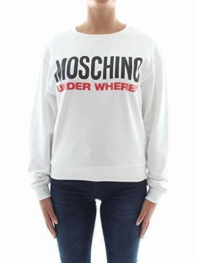 Moschino Logo Fleece Cotton Sweatshirt Top In White