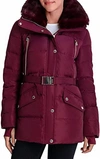 MICHAEL KORS BELTED DOWN QUILTED JACKET COAT IN DARK RUBY