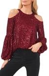 CECE SEQUIN COLD SHOULDER TOP