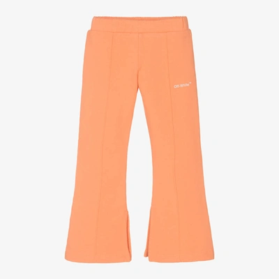 Off-white Kids' Helvetica Flared-leg Trousers In Orange