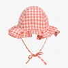 A DEE GIRLS CORAL PINK GINGHAM COTTON HAT