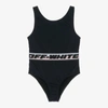 OFF-WHITE GIRLS BLACK INDUSTRIAL LOGO SWIMSUIT