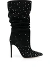 Paris Texas Suede Crystal Holly Stiletto Slpouchy Boot Heel In Black