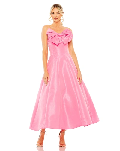 Mac Duggal Strapless Ballgown With Bow Detail In Candy Pink
