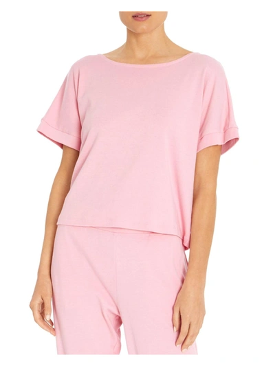 Three Dots Womens Boxy Cropped Boatneck Crop Top In Pink