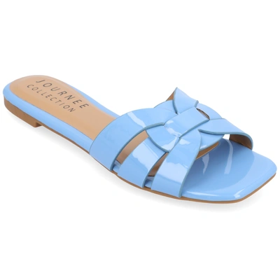 Journee Collection Women's Arrina Tru Comfort Foam Wide Width Slip On Slide Flat Sandals In Blue