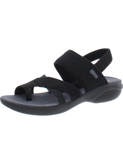 Bzees Call Me Womens Shimmer Slip On Strappy Sandals In Black