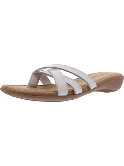Minnetonka Sunny Womens Leather Flip Flop Thong Sandals In White