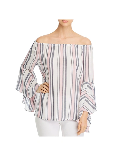 Single Thread Womens Woven Striped Peasant Top In White