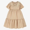 GRACI GIRLS GOLD FEATHER SATIN DRESS