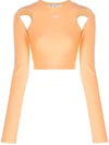 Off-white Cut-out Long-sleeve Crop Top In Orange