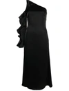 David Koma One Shoulder Midi Dress With Ruffle Detail In Black