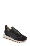 Brunello Cucinelli Runner Shoe In Suede And Taffeta Embellished With Threads Of Brilliant Monili In Black