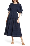 Moon River Woven Textured A-line Dress In Navy