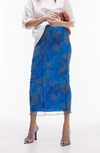 Topshop Abstract Print Mesh Midi Skirt In Medium Blue