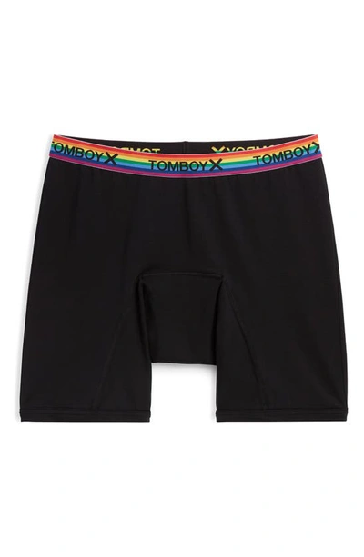 Tomboyx Leakproof Moderate Absorbency 9-inch Boxer Briefs In Black Rainbow