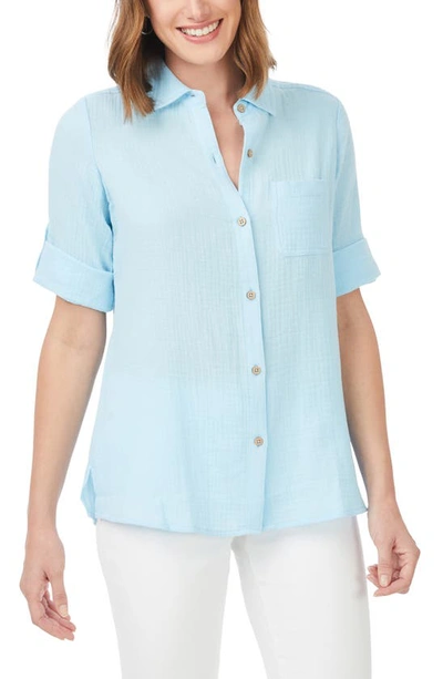 Foxcroft Tamara Cotton Gauze Button-up Shirt In Multi