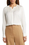 HUGO BOSS BANORAH PLEAT NECK STRETCH SILK BLOUSE