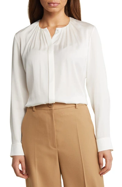 Hugo Boss Boss Banorah Pleat Neck Stretch Silk Blouse In Vanilla Light