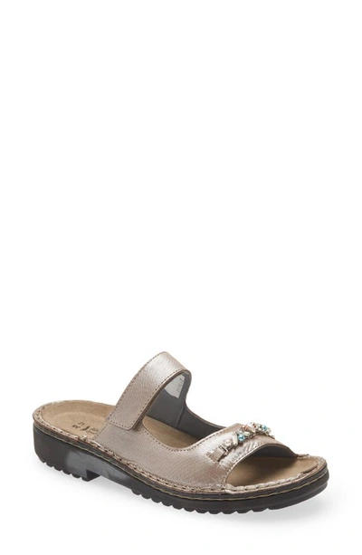 Naot Slide Sandal In Silver Threads Leather