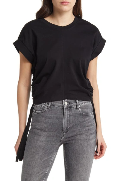 Allsaints Mira Side Ruched Cotton Top In Black