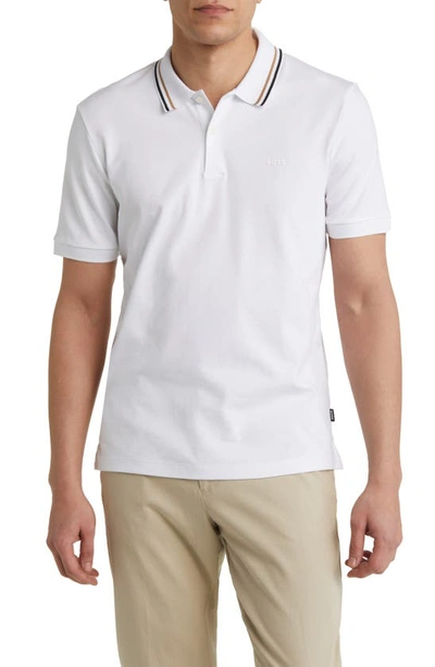 Hugo Boss Boss Parlay Tipped Cotton Polo In White