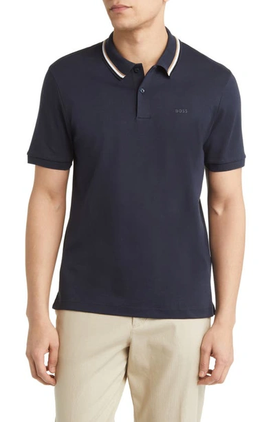 Hugo Boss Men's Slim-fit Polo Shirt In Cotton With Striped Collar In Black