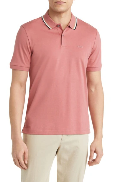 Hugo Boss Penrose Tipped Polo In Open Pink