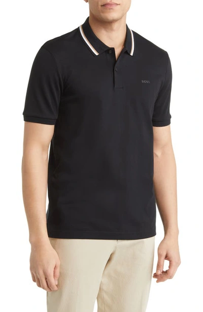 Hugo Boss Penrose Tipped Polo In Black