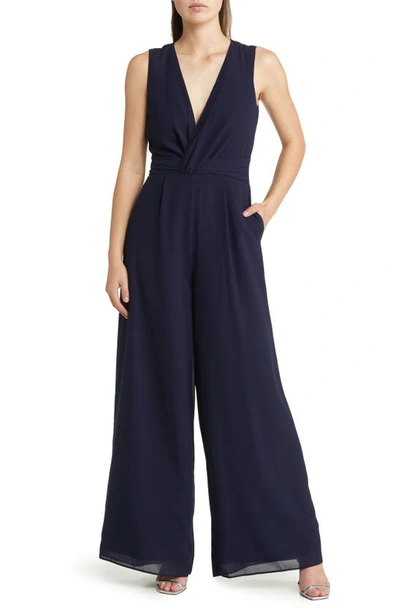 Vince Camuto Twist Front Chiffon Gown In Navy