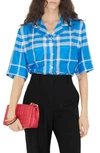 Burberry Tierney Check Short-sleeve Silk Pajama Shirt In Vivid Blue Ip Check