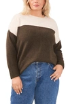 Vince Camuto Colorblock Sweater In Dark Olive