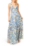 Dress The Population Ariyah Floral Sequin Gown In Sky Blue Multi