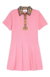 BURBERRY KIDS' SIGRID PLEATED CHECK TRIM COTTON PIQUÉ POLO DRESS