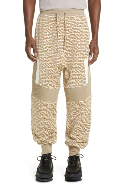 Balmain Pyramid Monogram Print Jogging Pants In Glu Beige/kaki Clair