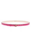 Versace Crystal Embellished Medusa Leather Skinny Belt In Glossy Pink/  Gold