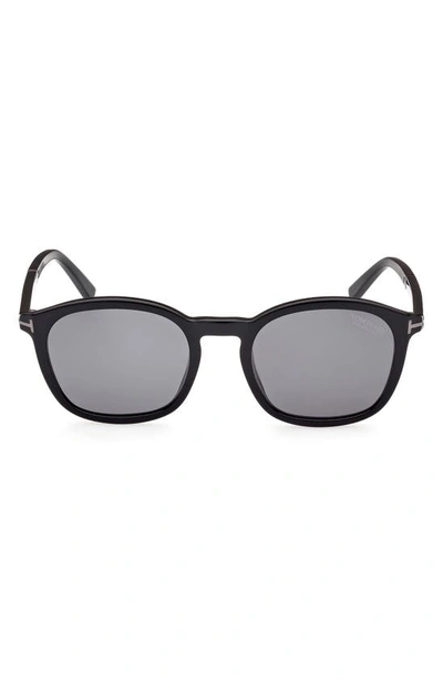 Tom Ford Jayson 52mm Polarized Square Sunglasses In Shiny Black / Polarized Smoke