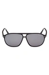 Tom Ford Bruce M Ft1026-n 01d Navigator Polarized Sunglasses In Shiny Black / Polarized Smoke